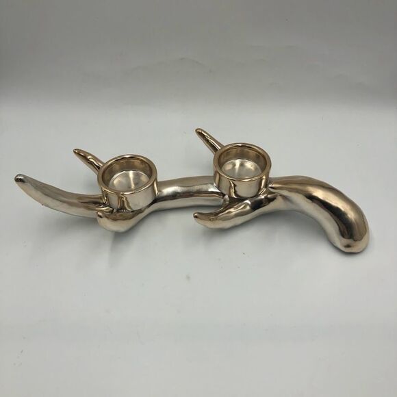 Antler Votive 2 Candle holder Silver/Gold Tone Metal Tabletop Shelf Décor Deer - Picture 8 of 13